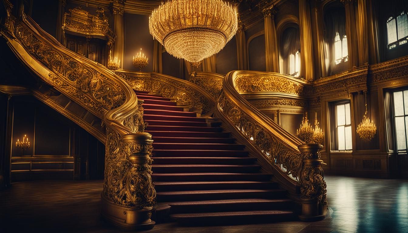 Grand Castle Ballroom with Golden Chandelier