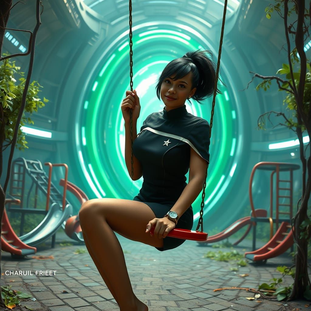 Starfleet Cadet Finds Joy in Abandoned Playground with Celes...