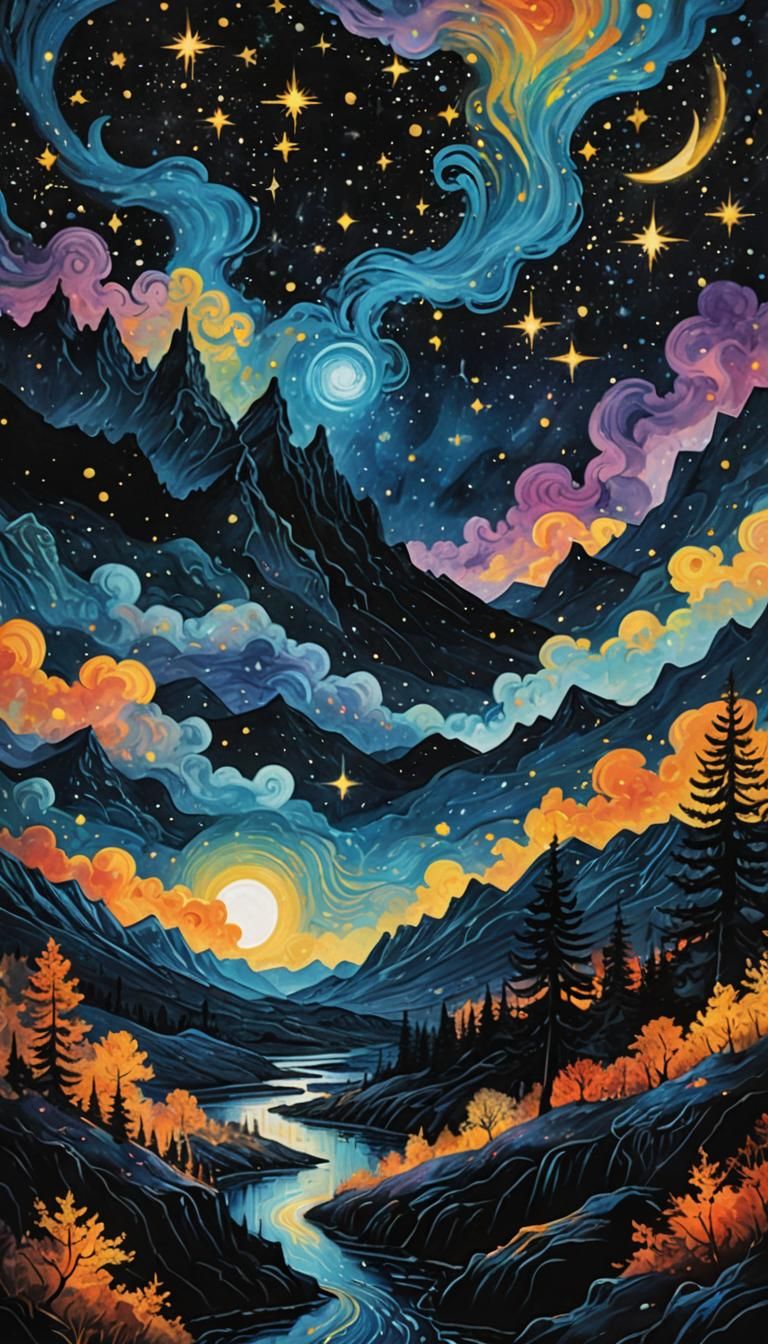 Tree of Life Ink Sketch with Stars