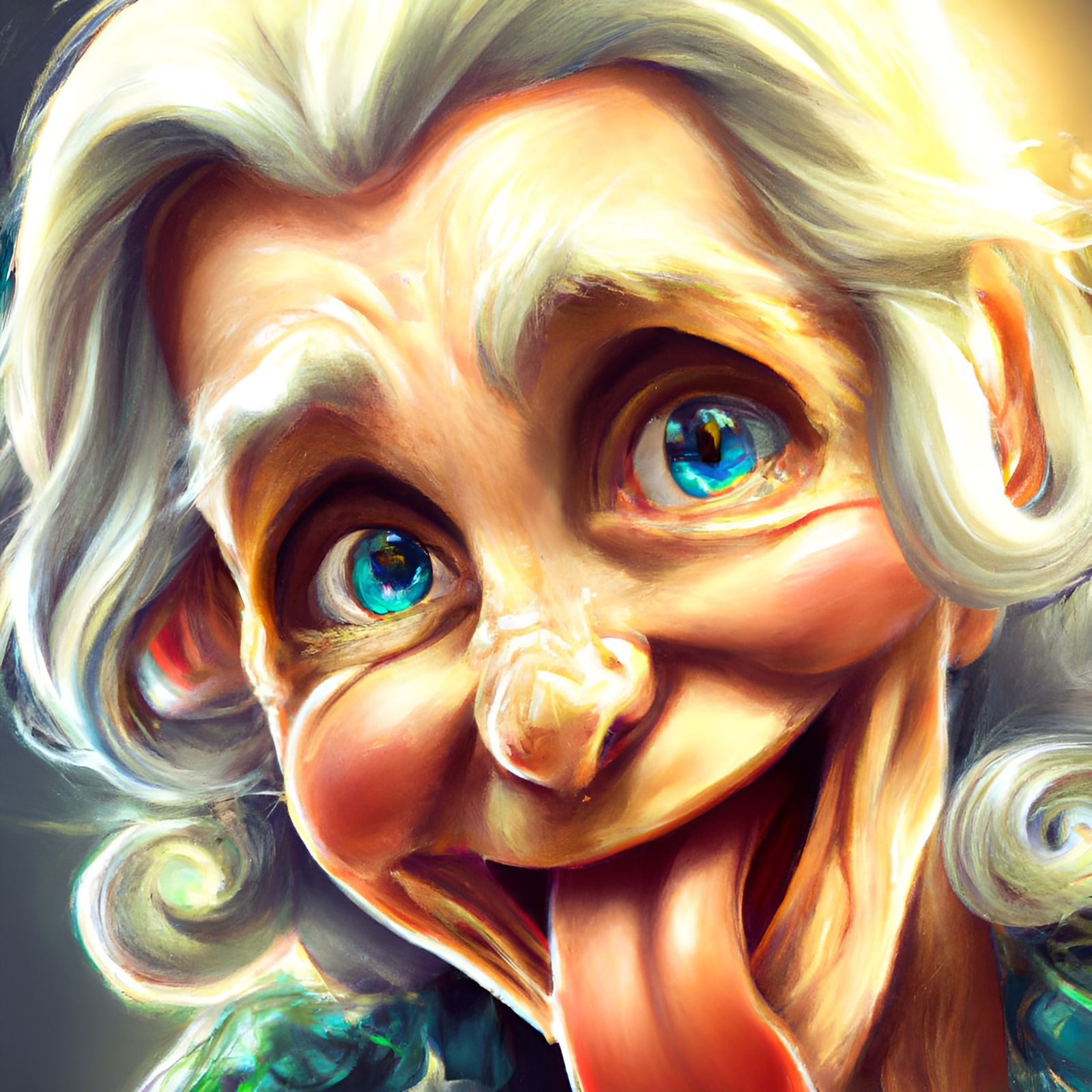 Old lady with  bright playful eyes and white hair taking a selfie