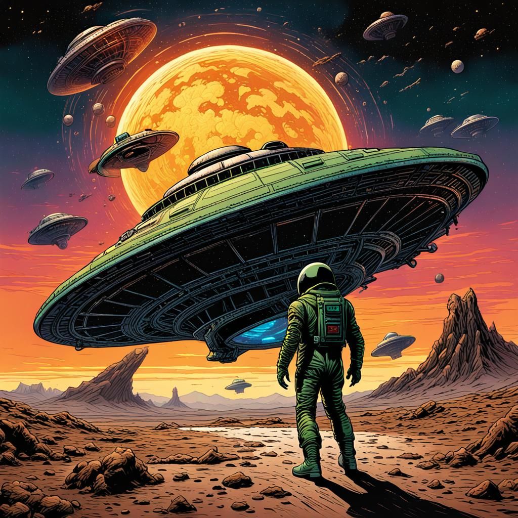 Alien Landing on Earth in Comic Book Style