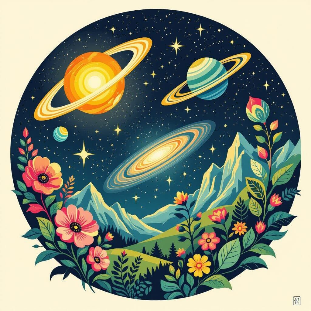 Escher Style Journey Through Starry Cosmos