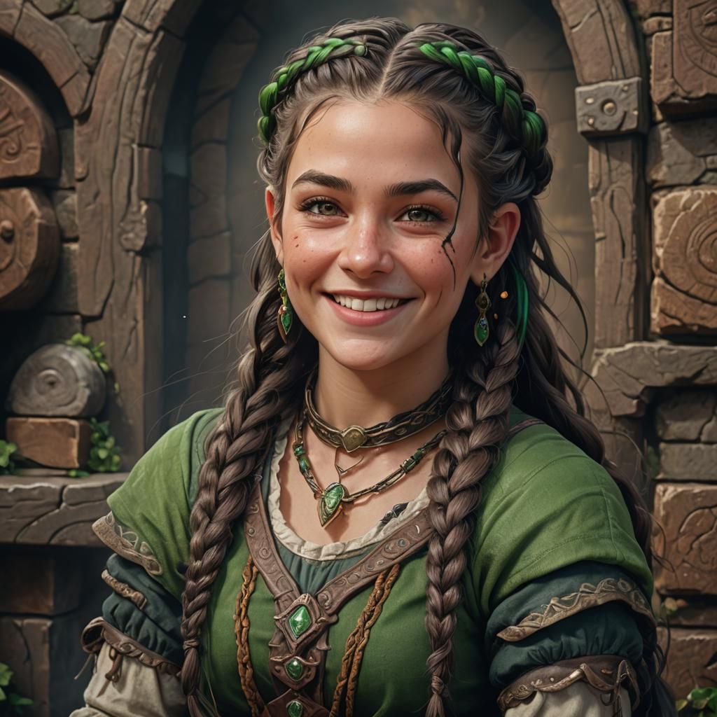 Smiling Dwarf Lady Portrait in Fantasy Art Style