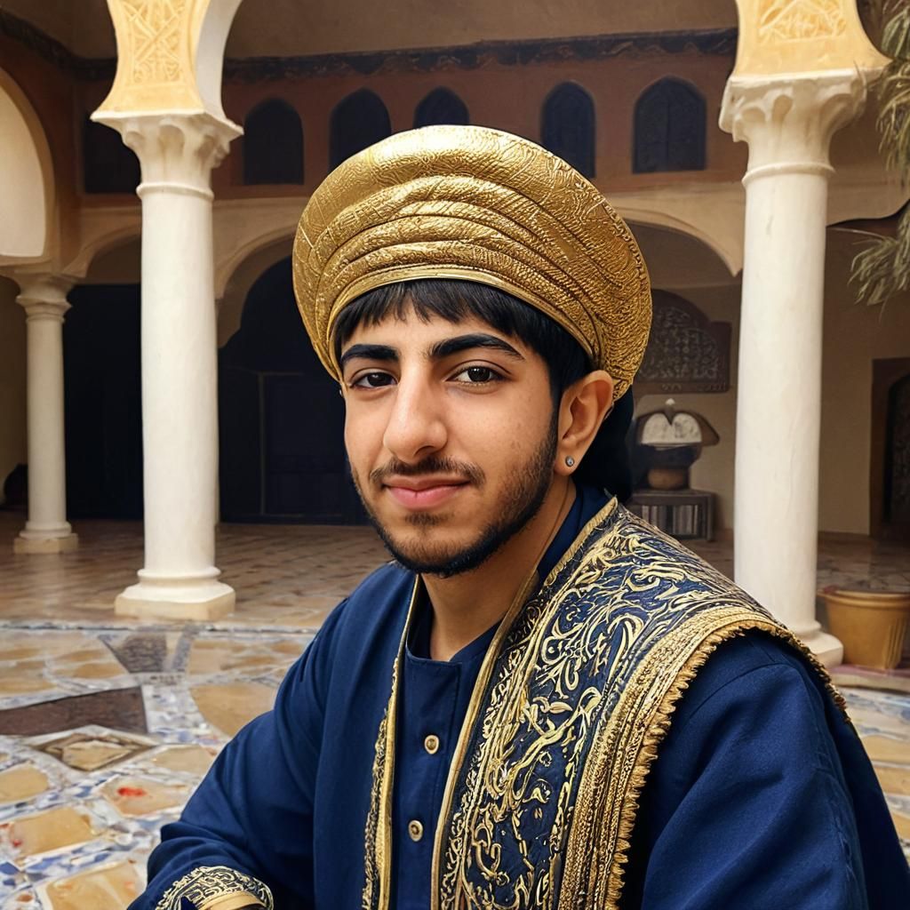 Arab Bodybuilder in Golden Headdress, Baroque Painting