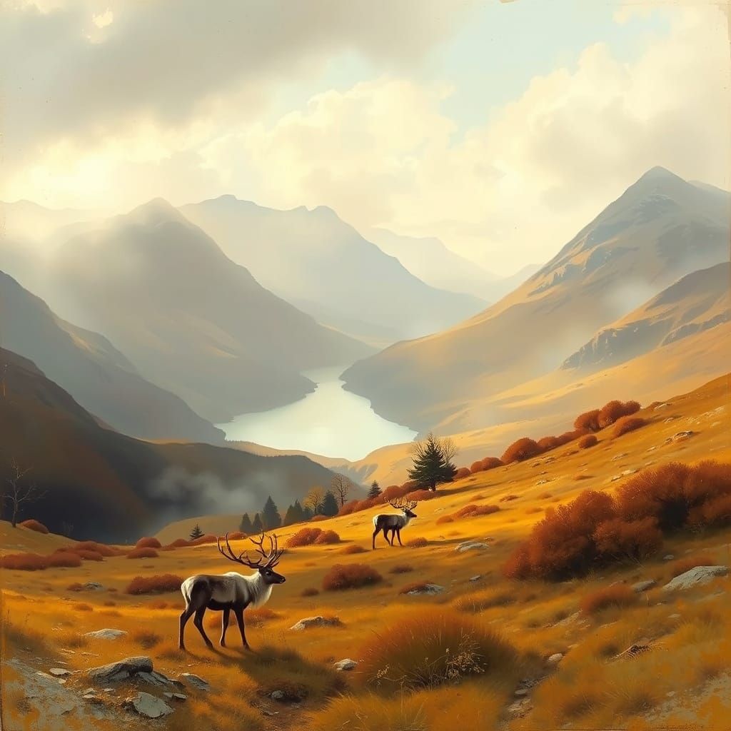 Scottish Highlands Landscape in Romantic Style
