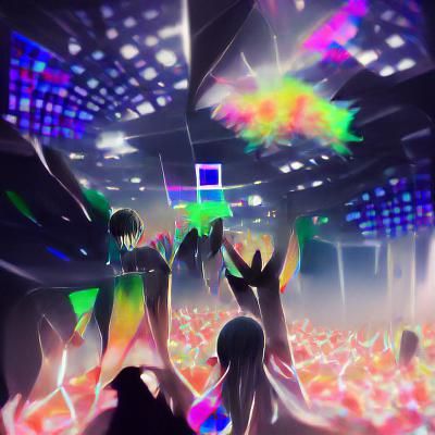 Energetic Rave Scene with Music and Lights