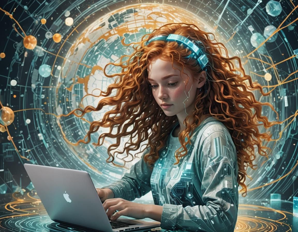 Surreal Data Atlas with Girl in Holographic Style