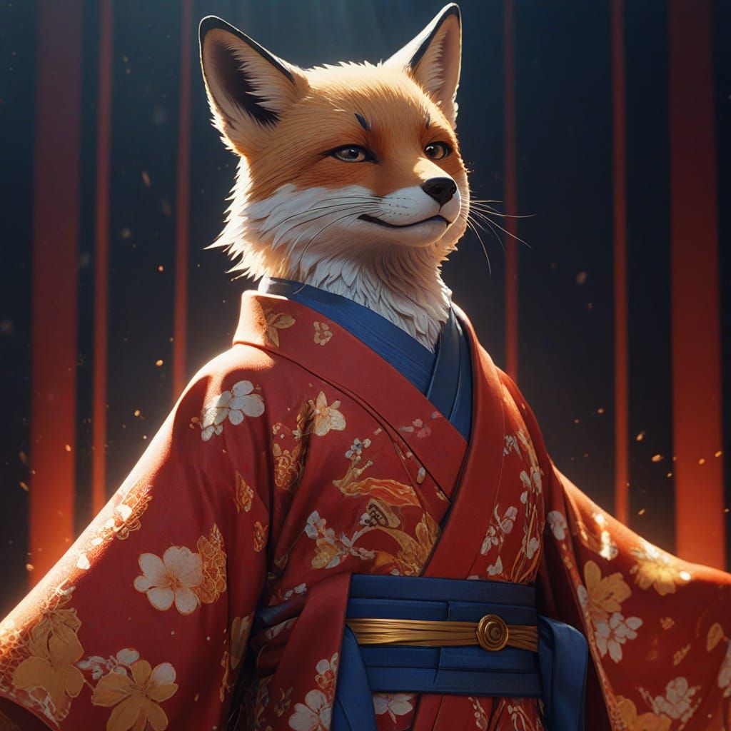 Fox in Heian Kimono: Vibrant Manga-Style Concept Art