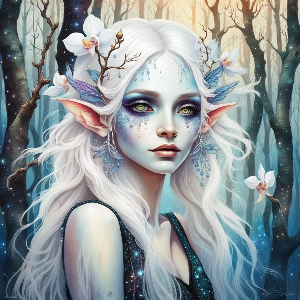Terrifying Gothic Faerie in Surreal Cosmic Forest