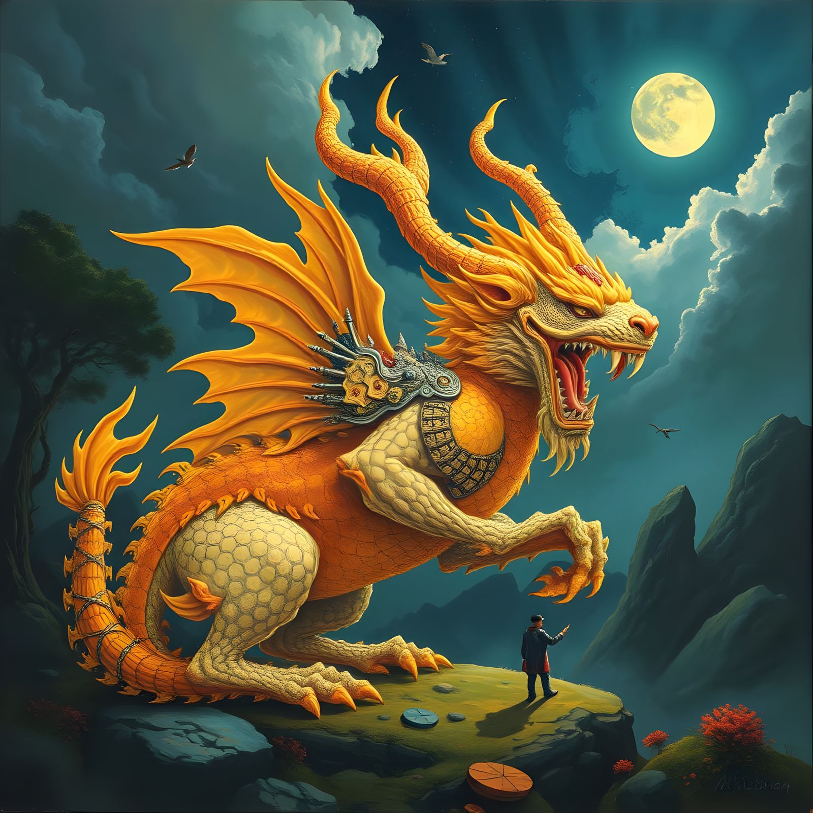 Mythical Creature in Impressionist Retrofuturist Style