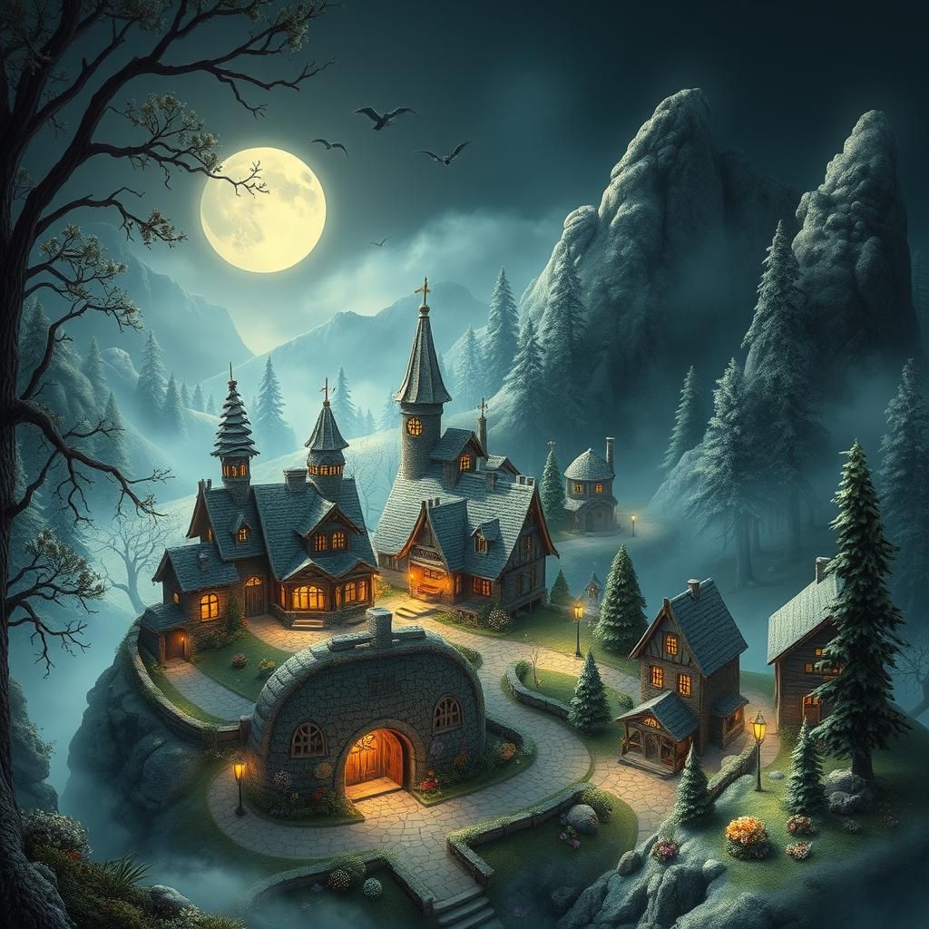 Mystical Fromville Village in Dreamlike Setting