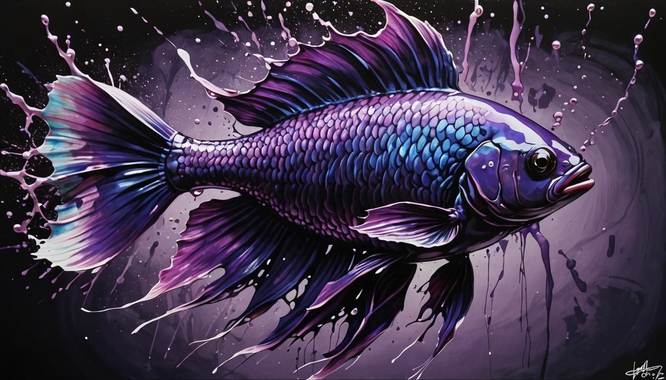 Realistic Purple Betta Fish in Splash Art Style