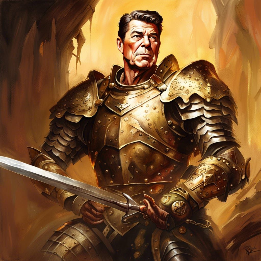Heroic Ronald Reagan Fantasy Illustration in Frazetta Style