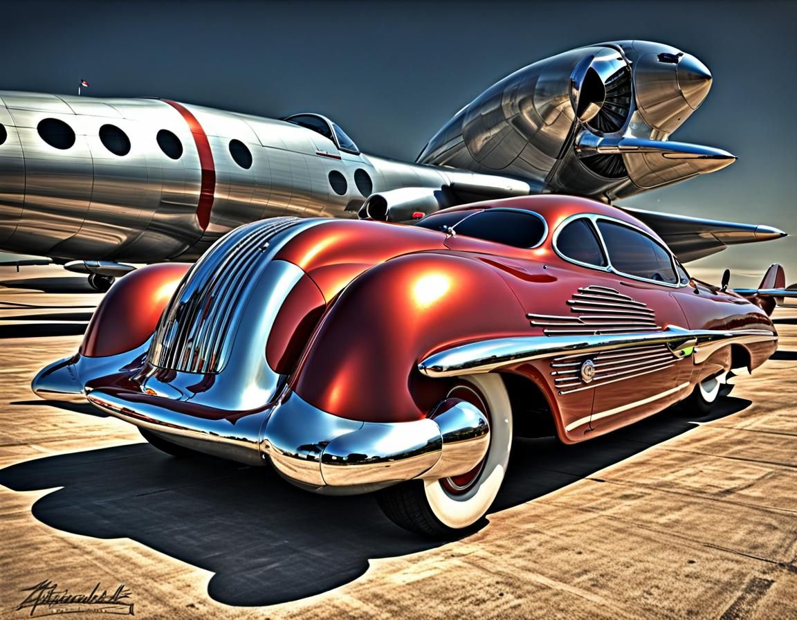 Atompunk 1950s Futuristic Vehicle, Hyperrealistic Render