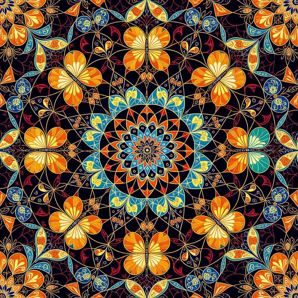 Psychedelic Kaleidoscope of Butterflies in Splash Art Style