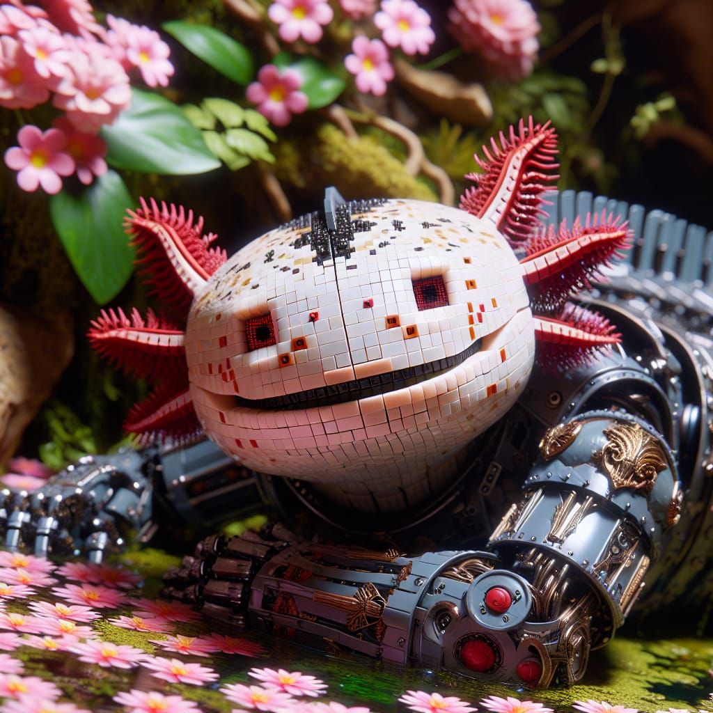 Mechanical Axolotl with Fantasy Tattoos and Medieval Armor