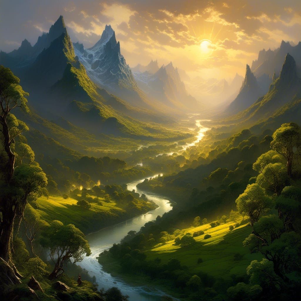 Ossiriand Sunrise Over Seven Rivers of Beleriand
