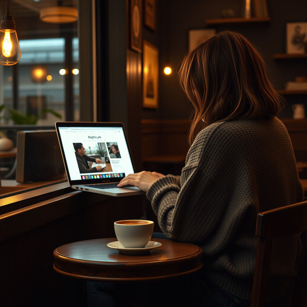 Playing nightcafe in a cafe at night