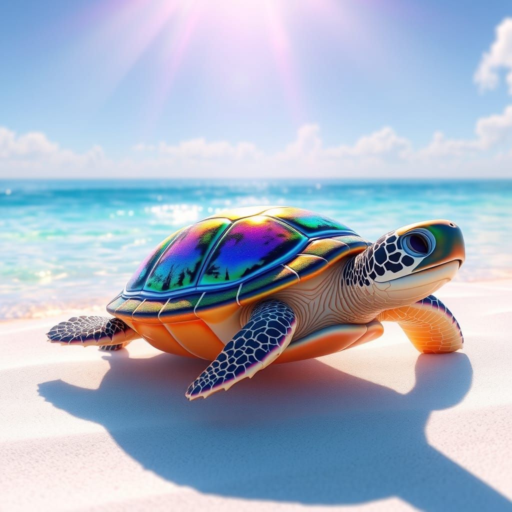 Colorful Turtle Floating in Crystal Waters: Pixar Style