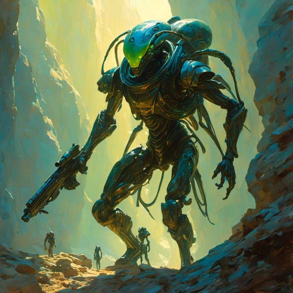 Intimidating Insectoid Alien Warrior in Sci-Fi Illustration