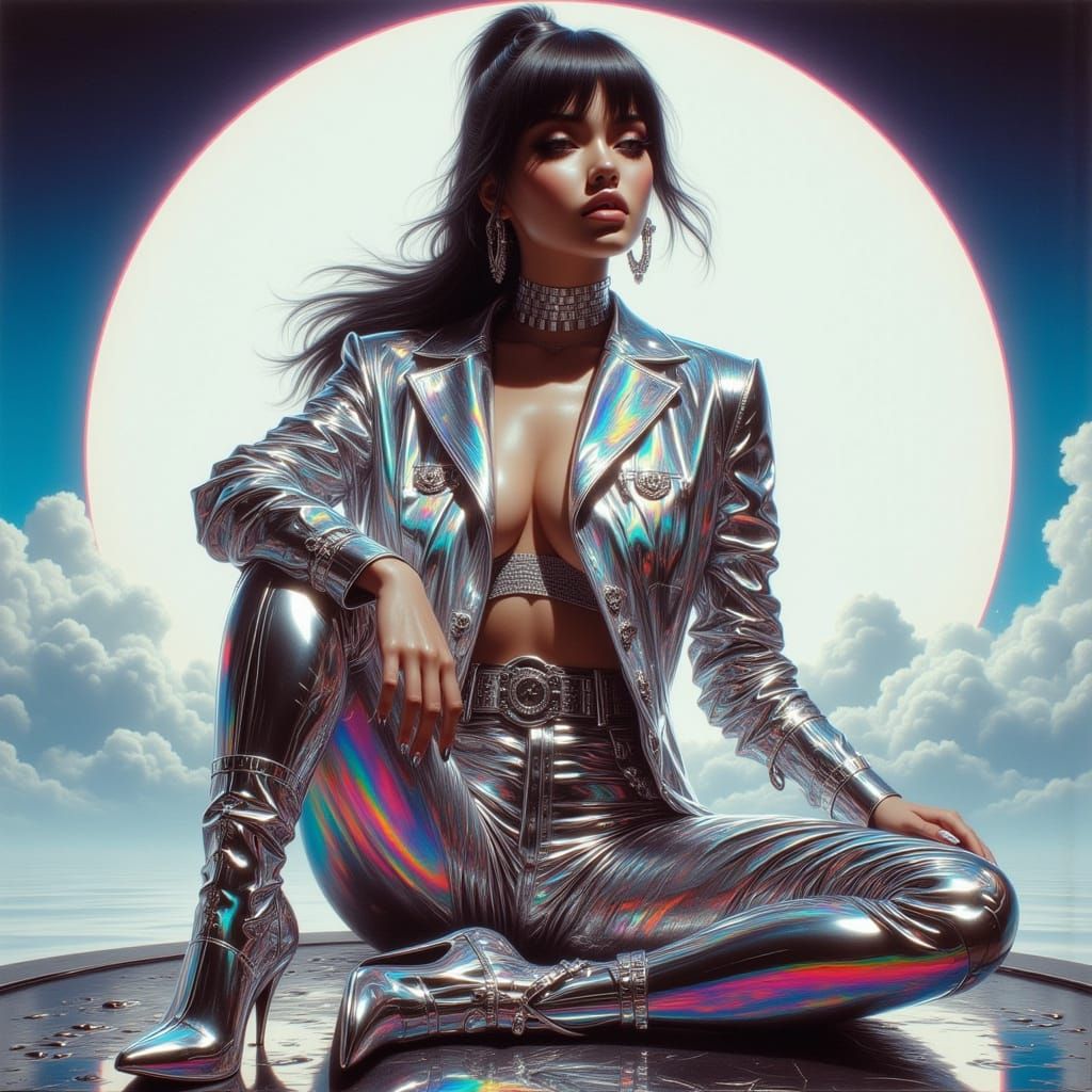 Hyperrealistic Pin-Up Woman with Chrome Body Parts