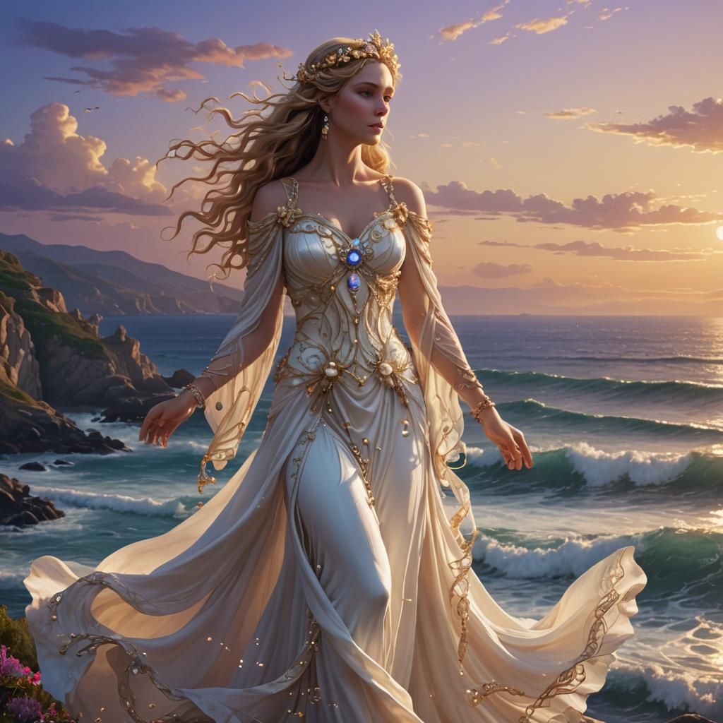 Aphrodite Overlooking the Ocean at Sunset