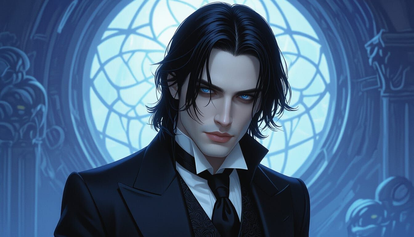 Gothic Portrait of a Pale Man with Blue Eyes