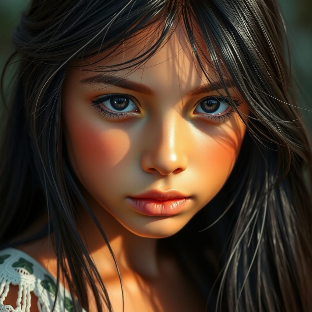 Photorealistic Portrait of a Girl with Black Hair