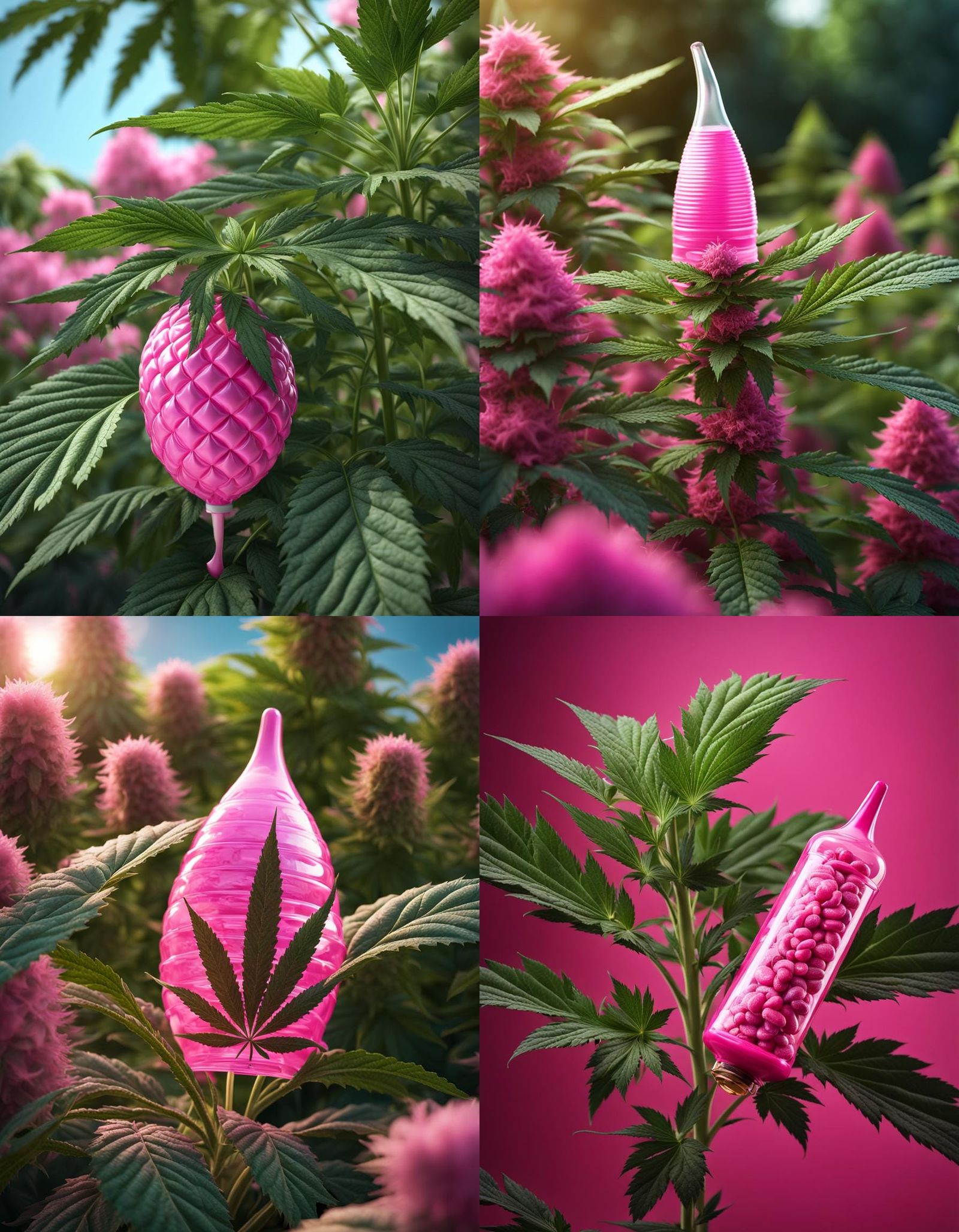 Cannabis Plant Protected by Pink Condom: Photorealistic Pain...