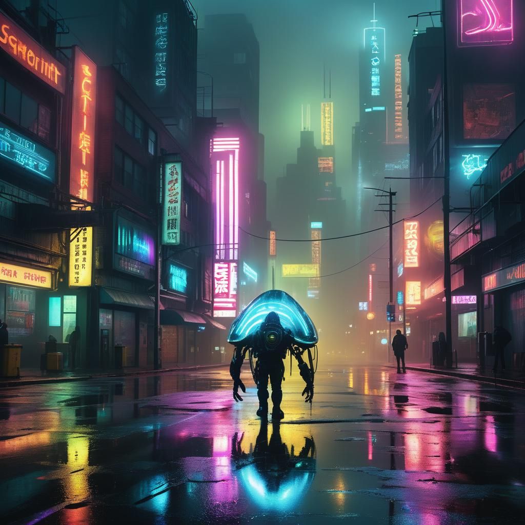 Neon City Stingray: Futuristic Industrial Art