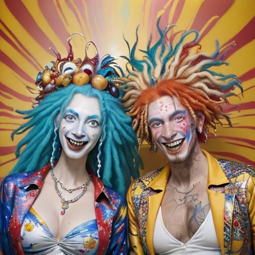 Cosmic Characters Celebrate Housewarming, Oil Painting Style