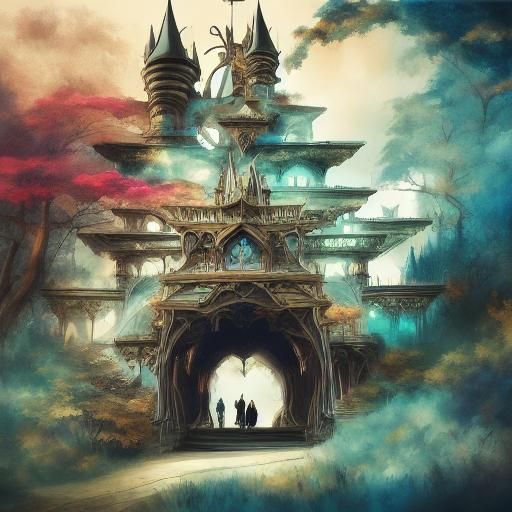 Ethereal Cat Double Exposure in Persian Gardens