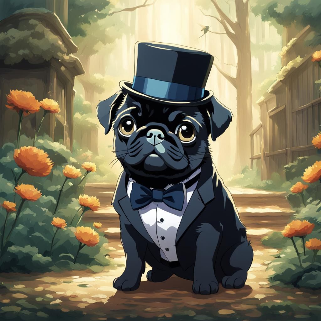 Baby Pug in Tuxedo, Anime Style Visual