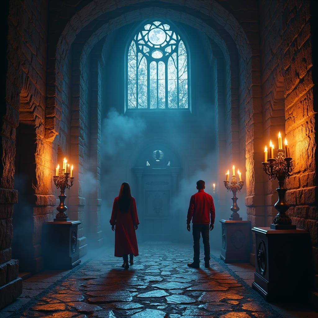 Haunted Mansion Exploration in Digital Matte Painting Style