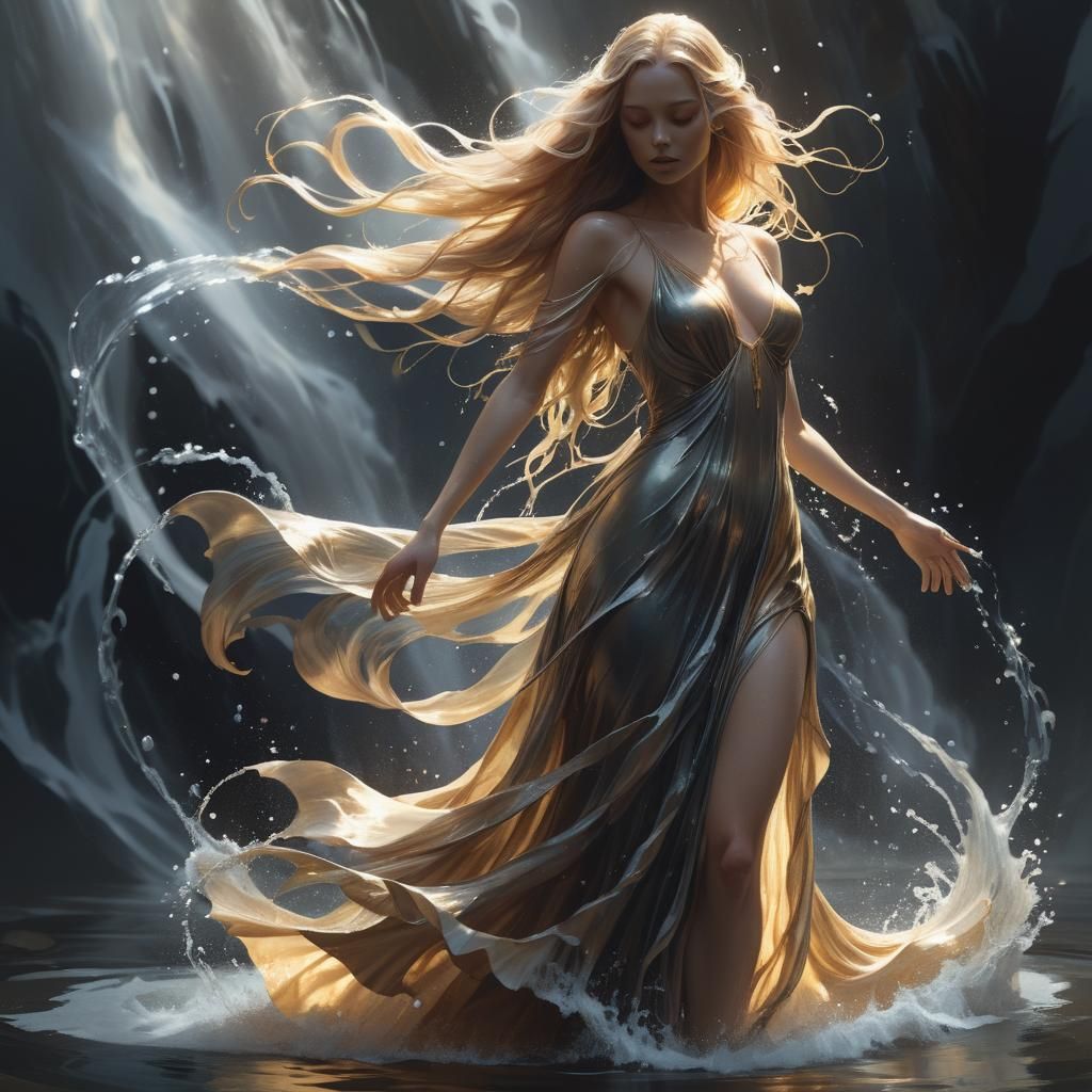 Water Goddess in Flowing Dress, Fantasy Art