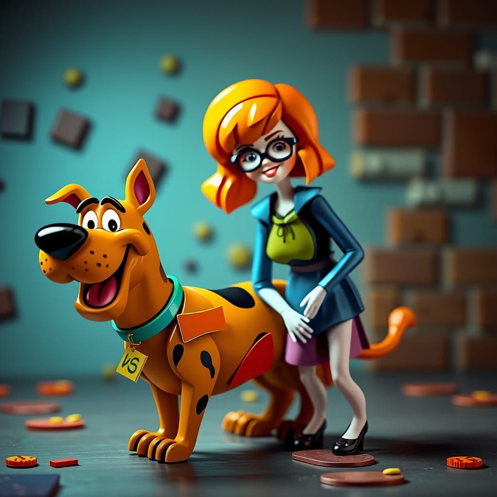 Scooby Doo and Velma Dinkley in a Pizza Slice Mosaic