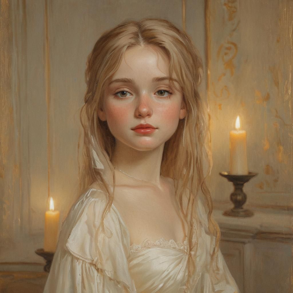 Romantic Princess in Castle Hall Oil Painting