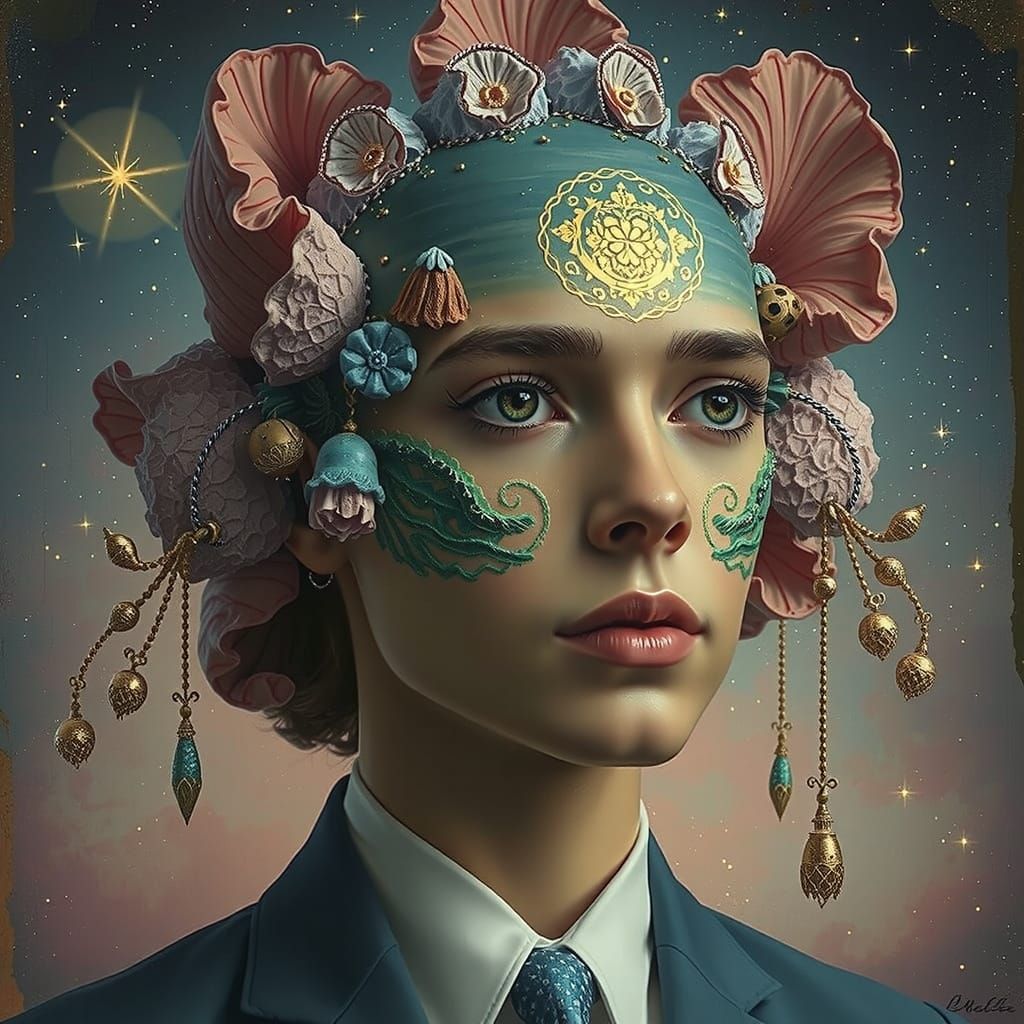 Dreamlike Amoeboid Landscape Painting in Pink, Blue, and Whi...