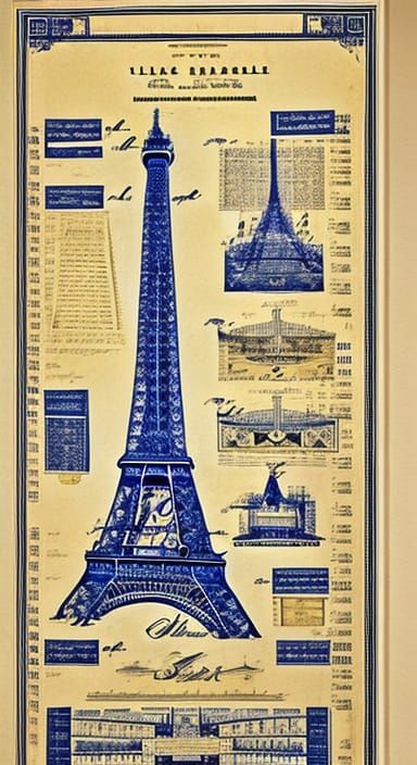 Blueprint schematics, Eiffel Tower