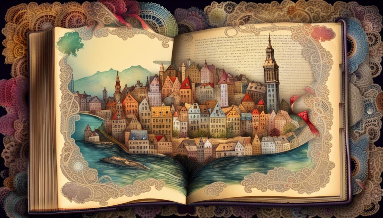 Surreal Lace City Unveiled in Antique Book