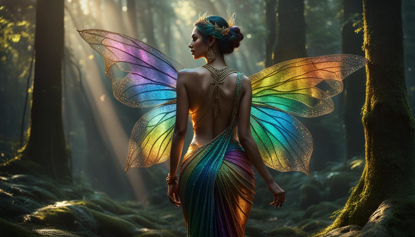 Rainbow Fairy Back View in Artistic Photography