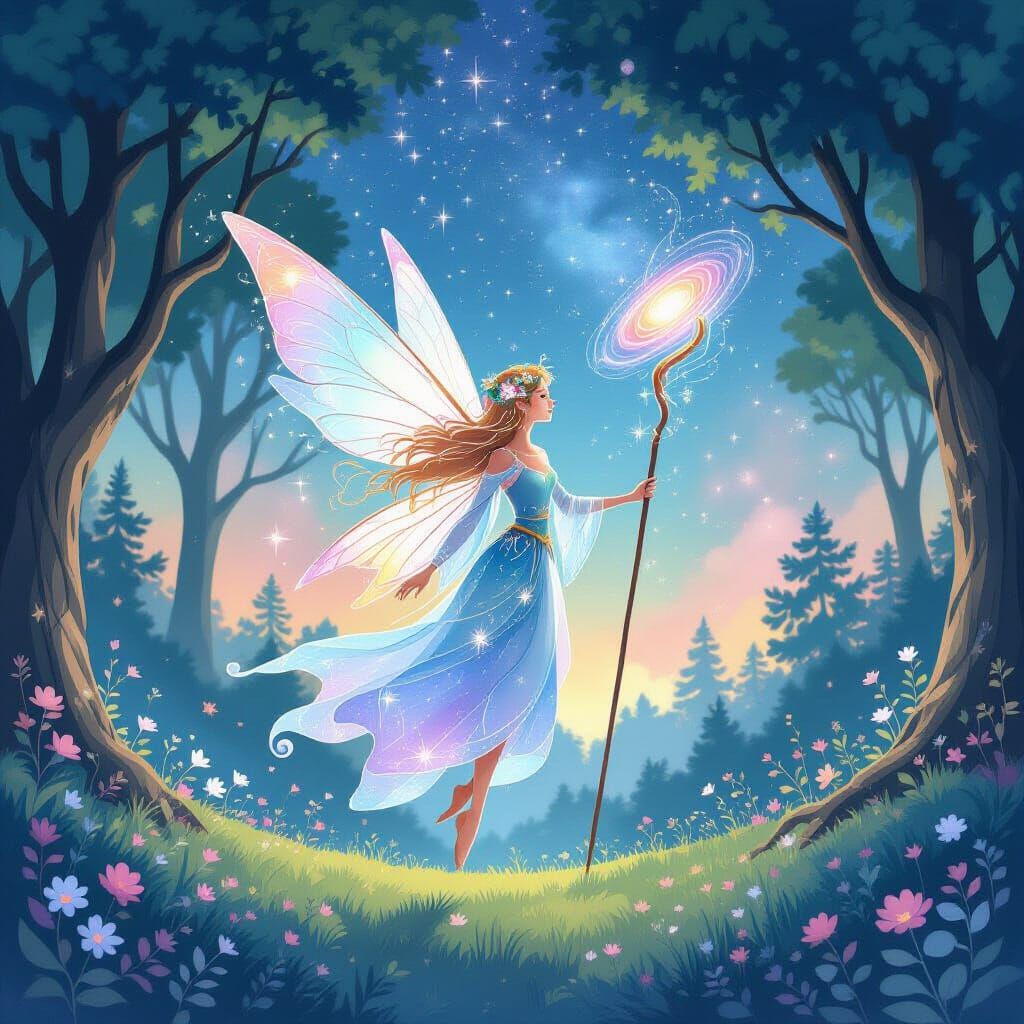 Celestial Fairy in Enchanted Forest Clearing
