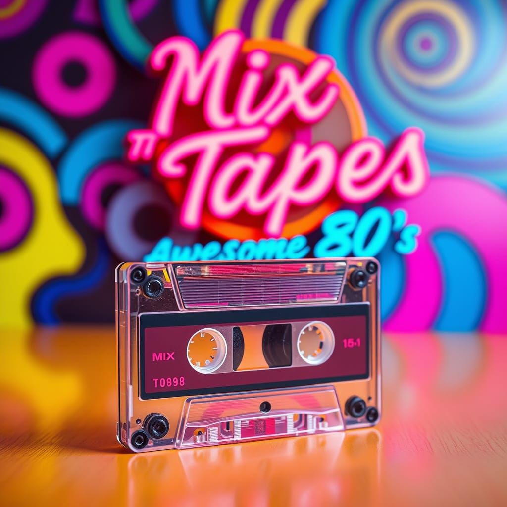 Retro Cassette Tape in Neon Glitter