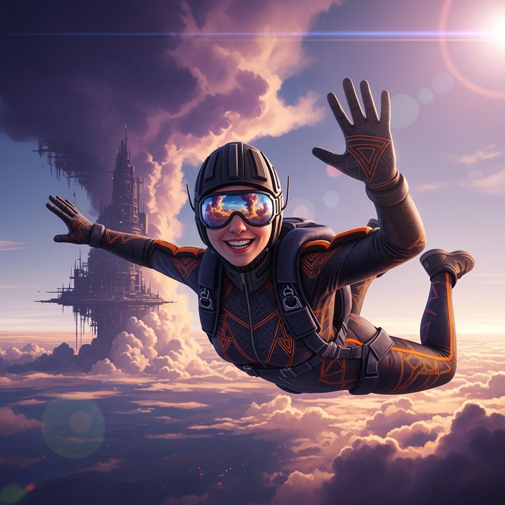 Woman Skydiver Falling Gracefully and Smiling