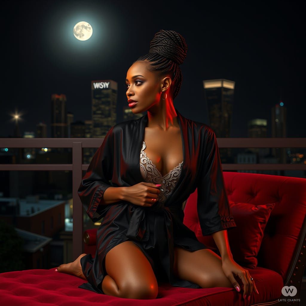 Woman in Silk Robe with Geometric Flair