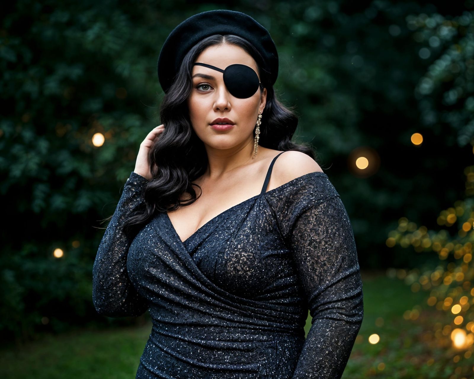 Elegant Nighttime Portrait of a Plus Size Woman with Glitter...