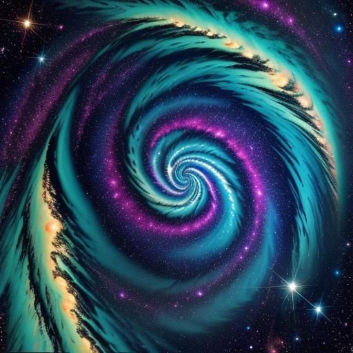 Hyperdetailed Tropical Beach with Galactic Swirls