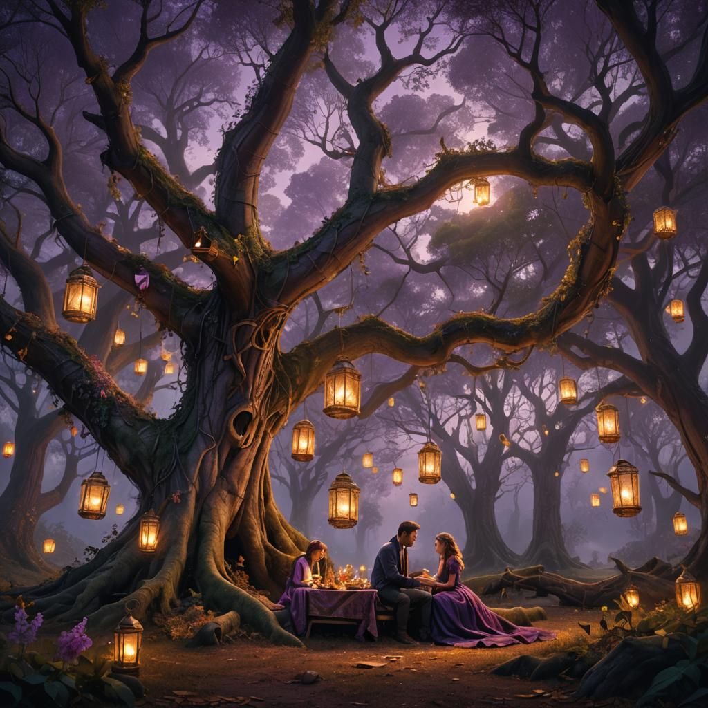Romantic Picnic in Enchanted Woods: Fantasy Matte Painting