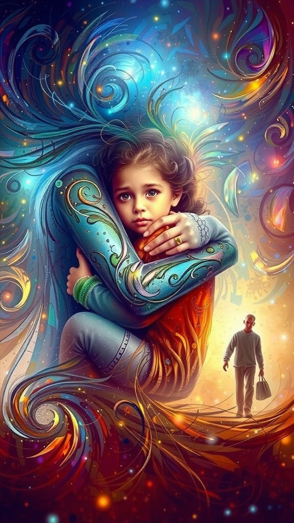 Whimsical Girl with Parents in Abstract Expressionism