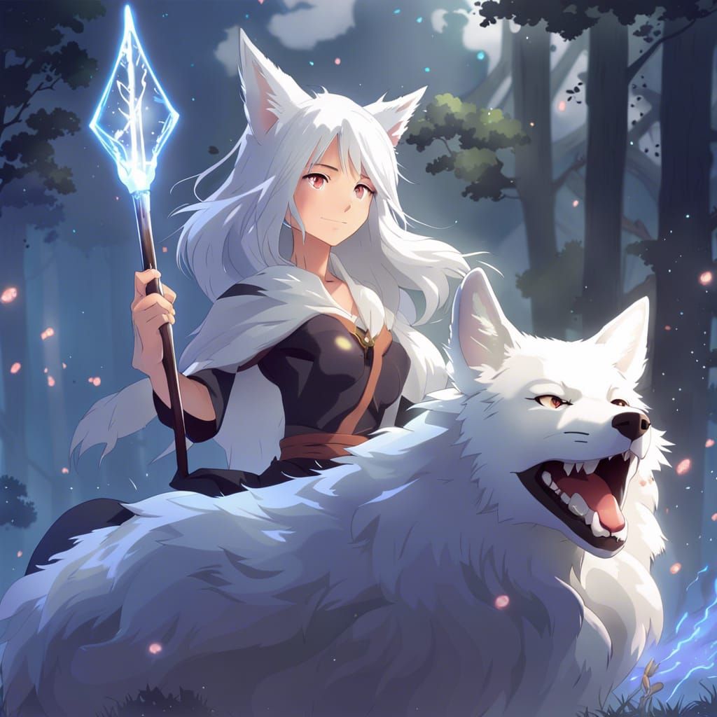 Anime Witch Rides a Wolf in Shinkai Style